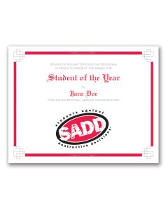 Student of the Year Certificate